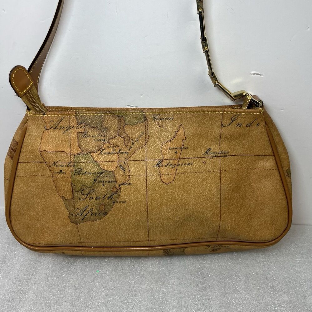 Alviero Martini 1A Classe Geo Map Print Coated Canvas Shoulder Bag Vtg Y2K - Picture 7 of 16